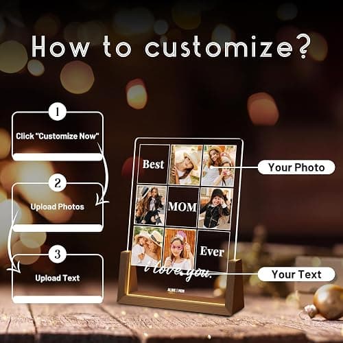 LUCKOR Photo Decorative Plaque Personalized Mom Gift for Mothers Day from Daughter Son Kids, Customized for Wife from Husband, Best Mom Ever thumbnail 3