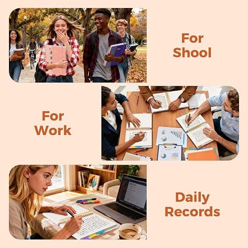 XYark B5 Hardcover Spiral Notebook, 8"x10" College Ruled Notebooks with Removable Dividers Tabs & Ruler, 5 Subject Notebook 300 Pages, Large Lined Journal for Women Men School Work Office, Pink thumbnail 9