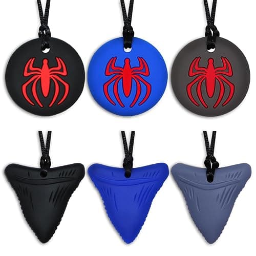 Chew Necklaces for Sensory Kids Boys, 6 Pack Chewy Necklace Sensory Toys for Kids with Autism, ADHD, SPD, Silicone Adult Chew Toys Teething Necklace Reduce Chewing Biting Fidgeting - Image 1