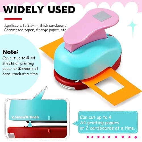 CHENGU 6 Pcs Square Punch Set 3in/2in/1.5in/1in/0.6in/0.3in Scrapbook Hole Punchers Crafting with 10 Sticker Paper Square Cutter Scrapbook for Office Supplies DIY Albums Photos(Multicolor) thumbnail 3