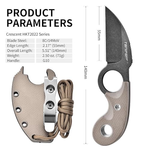 TONIFE Small Fixed Blade Knife Full Tang EDC Camping with Sheath Lanyard and Clip, Blade Length 2.17",2.5 oz.with Sheath (Warm Sand - Black Oxide then Stonewash) thumbnail 2