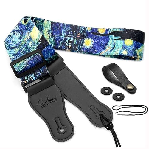 BestSounds Van Gogh Starry Night Guitar Strap Includes Strap Button & 2 Strap Locks, Adjustable Guitar Shoulder Strap For Bass, Electric & Acoustic Guitar, Best Gift for Men Women Guitarist - Image 1
