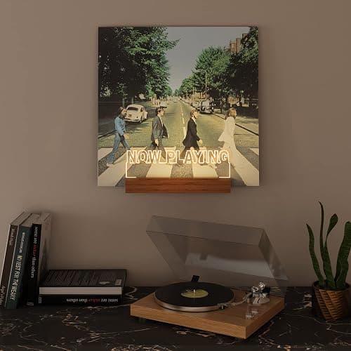 Schallplatten Wandhalterung, Beleuchtung Now Playing Vinyl Record Stand, Now Spinning Plattenspieler-Ständer, Holz-Acryl-Halter für Vinyl-Album-Display und Lagerung mit warmen weißen Farbe Lichter thumbnail 3