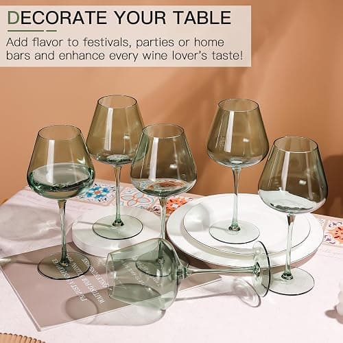 CLUSIVC Green Wine Glass Set of 6-18oz Lead-Free Crystal Burgundy Wine Glasses, Glassware for Parties& Special Occasions thumbnail 4