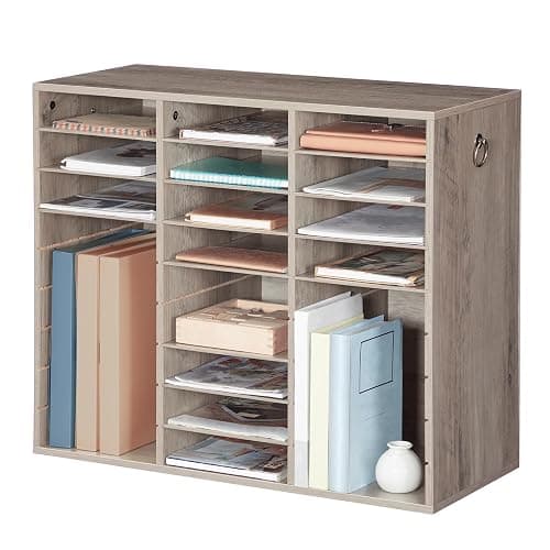 HOOBRO Literature Organizer, 27 Compartments Wooden Mail Organizer, Countertop Literature Sorter with Adjustable Shelves for Home, Office, School, Student Mailbox for Classroom, Greige BG27WF01 thumbnail 9