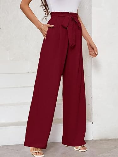 KORSIS Wide Leg Pants for Women Lightweight Waisted Adjustable Tie Knot Loose Comfy Casual Trousers with Pocket S-2XL thumbnail 7