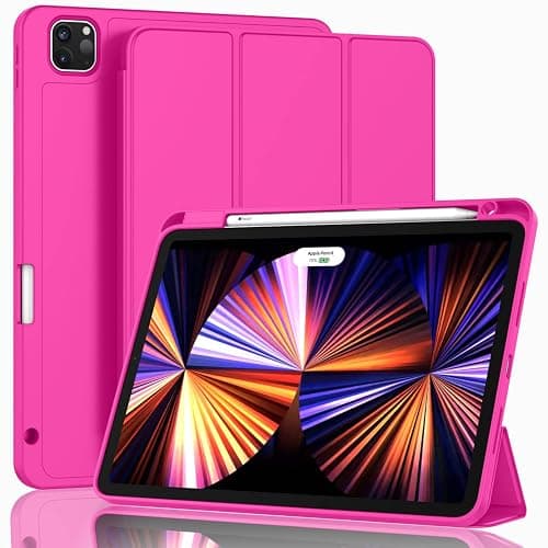 ZryXal iPad Pro 11 Inch Case 2022/2021/2020, Portable Device Cover with Pencil Holder, Smart Case for Touch ID, Auto Wake/Sleep, 2nd Gen Pencil Charging (Rose Red) - Image 1