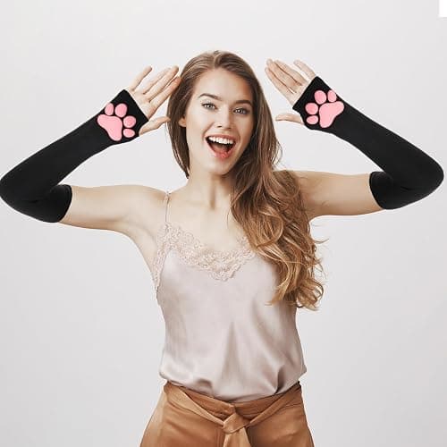 Lusofie Women's Cute Therian Cat Paws Gloves - 3D Cat Claw Paws Pad Sleeve - Halloween Party Cosplay Kawaii thumbnail 7