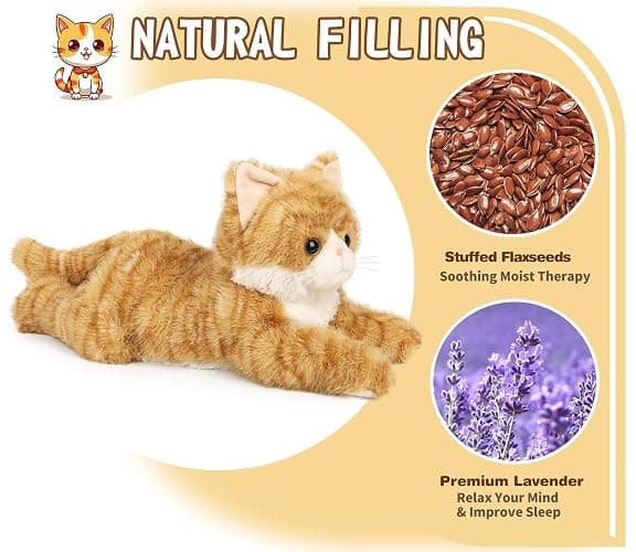 Orange Tabby Cat Stuffed Animals, Microwavable Stuffed Animal Adorable Fluffy Cat Plush for Warmth & Comfort, Heatable & Coolable Lavender Scent Cat Toys, Cute Soft Plushies Cat Gifts for Kids & Adult thumbnail 6