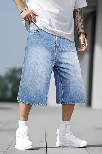 TANDAGI Men Baggy Jorts Y2k Streetwear Loose Fit Hip Hop Skateboard Denim Shorts thumbnail 2