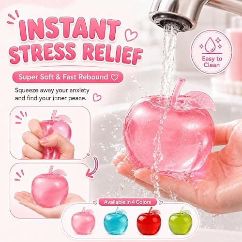 Apple Squishy,Pink Apples Squishy Shaped Stress Balls,Slow Rebound Clear Fruit Squeeze Fidget Toy Anxiety Relief Soft Stress Ball Pinch Sensory Toy (Pink) thumbnail 9