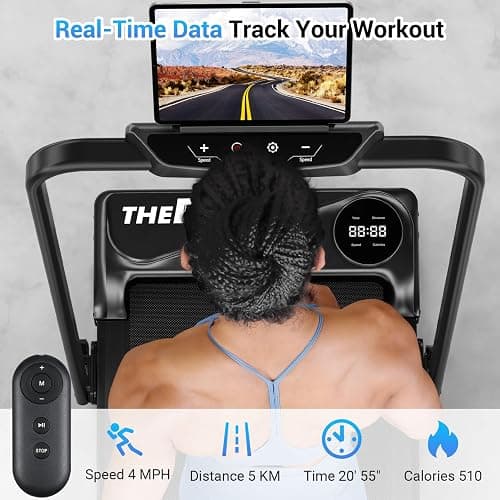 Tapis Roulant Pliable Tapis de Course Electrique 10KM/H Vitesse Réglable Ultra Silencieux avec télécommande et écran LCD pour Maison/Bureau - Pliable Noir thumbnail 4