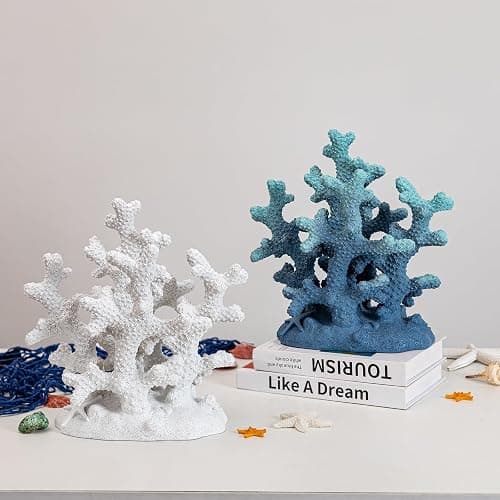 Elegondrar 7.1" H White Coral Decor, Resin Statue, Nautical Decorations for Home, Bedroom, Bathroom, Living Room, Beach/Coastal/Ocean Themed Cabinet Shelf Tabletop Decor thumbnail 7
