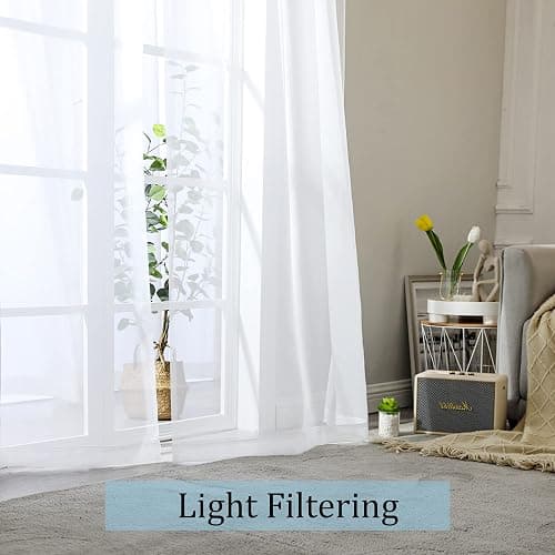 OWENIE Sheer Curtains 84 inches Long 2 Panels Set for Living Room/Bedroom, Rod Pocket Voile Sheer Panel Drapes, White, 2pcs, Each 42" W x 84" L thumbnail 3
