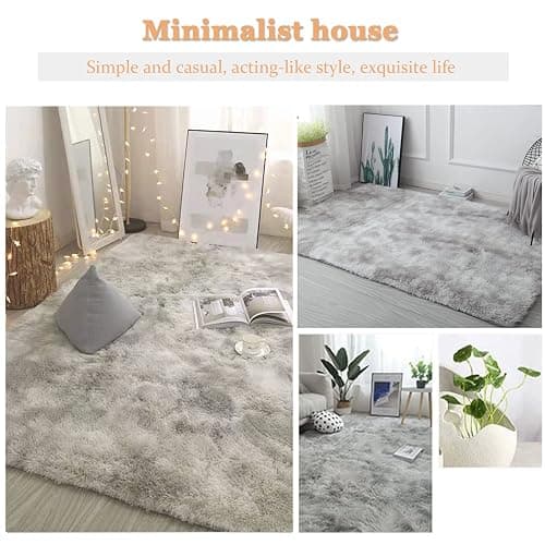 Area Rugs 5'3"x6'6" Soft Fluffy Non-Slip Washable Carpet for Bedrooms, Living Room, Boys/Girls Room, Grey thumbnail 6