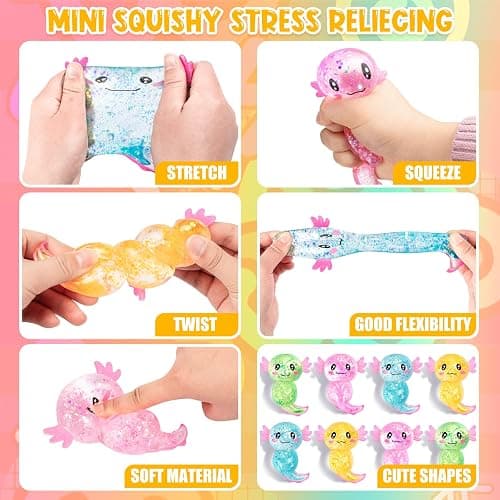 LSGYPAQ 4PCS Glitter Stress Relief Axolotl Toy Cute Malt Sugar Filled Sensory Fidget Toy for Kids Adults Soothing Birthday Party Favors Gift (4 Colors) thumbnail 4