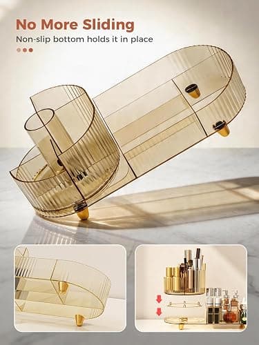 Booklov Rotating Makeup Organizer for Vanity Countertop, Amber | Clear Acrylic Cosmetic Display Case, Large Beauty Brush Holder for Bathroom Counter, Skincare Lipsticks Storage thumbnail 3