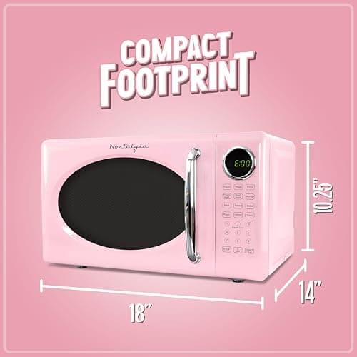Nostalgia Retro Microwave Oven 0.7 Cu Ft, 700-Watt Countertop Size with Glass Turntable, Child Safety Lock, 8 Auto-Cook Programs, Digital Clock, Pink thumbnail 3