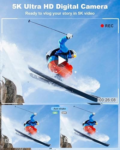 5K Digital Camera for Photography, 80MP 3.5"+2" Dual Screen for Self-Framing 18X Zoom Autofocus Vlogging Camera for YouTube/Content Creators/Travel, Includes 64GB Card + 2 Batteries & Flash, LIYTIFOR thumbnail 2