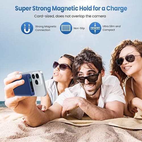 Magnetic Portable Charger Power Bank,Slim Wireless Portable Charger with LCD Display,PD Fast Charging USB-C Battery Pack Compatible with Magsafe,iPhone 16/16 Plus/15/14/13/12 (Dark Blue, 5500mAh) thumbnail 4