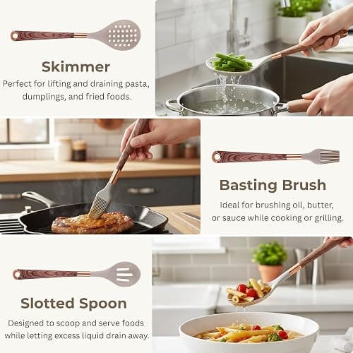 Kitchen Utensils Set of 11 with Holder, Silicone Cooking Utensils Set, Spatula Sets, Heat Resistant Non-Stick Kitchen Utensils, Kitchen Utensil Gadgets Tools BPA-Free Silicone Utensils thumbnail 5