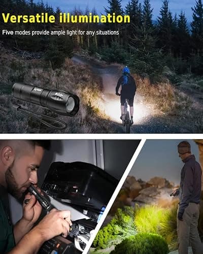 wowlite Tactical Flashlight, Wowlite Ultra Bright XML T6 LED Torch with 5 Light Modes & Adjustable Focus for Emergency Camping Hiking (2 Pack) thumbnail 7