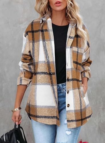 Beaully Women's 2025 Fall Clothes Plaid Shacket Jacket Long Sleeve Button Down Flannel Shirts Fashion Jacket thumbnail 3