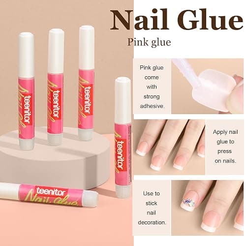 Teenitor Almond French Tip Black Press On Nails - Short, Medium Coffin Shapes - Glue On Nails Kit thumbnail 6