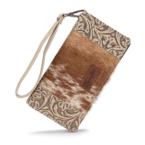 Wrangler Wristlet Wallets Western Wallet for Women Floral Tooled Womens Wallet Boot Stitch Purses - C-horsehair-beige thumbnail 5