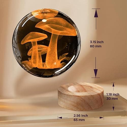 YYLZEPHB 3D Crystal Ball Night Light with Wooden Base, Mushroom Glass Ball Lamp with 16 Colors and Remote Control - Cool Desk Decor Gift for Kids and Friends thumbnail 3