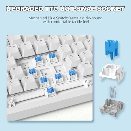 AJAZZ AK820 75% TKL Wired Mechanical Keyboard,Hot-Swappable Blue Switch,Gasket Mount Gaming keyboard Blue Light,82 Keys with CNC Volume Knob,Poron Foam,OEM PBT Keycaps for PC/WIN/MAC-White thumbnail 4