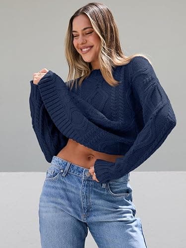 Trendy Queen Women's Oversized Cable Knit Crewneck Sweaters thumbnail 4
