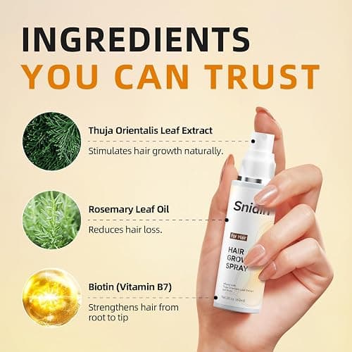 Snidin Hair Growth Spray, With Rosemary Oil and Biotin, Non-Greasy, Helps Prevent Hair Thinning & Hair Loss, for Scalp, 60ml Bottle thumbnail 3