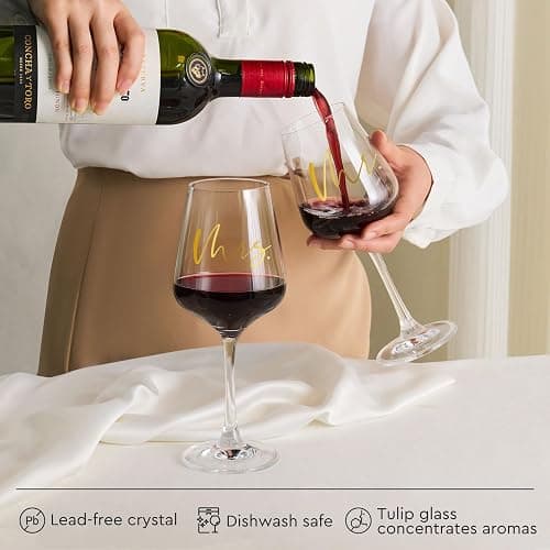 AW BRIDAL Mr and Mrs Wine Glasses Set of 2 for Engagement Bridal Shower, Wedding Gifts for Newlywed Couples 2026, Personalized Anniversary Wine Glass Gift Basket for Bride Groom and Fiance Fiancee thumbnail 5
