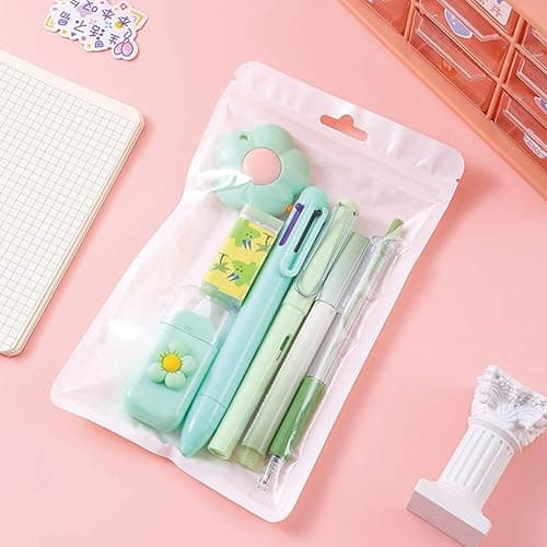 7 Pcs Cute Green Stationery Set Kawaii School Supplies Office Supplies Including Ballpoint Pens Pencil Sharpener Highlighter Correction Tape Eraser Utility Knife (Green) thumbnail 2