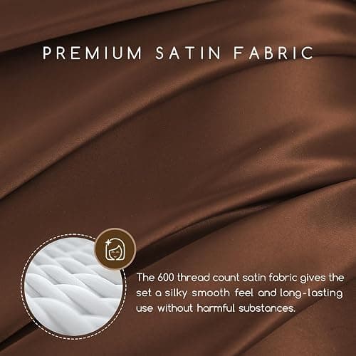 MR&HM Satin Bed Sheets, Full Size Sheets Set, 4 Pcs Silky Bedding Set with 15 Inches Deep Pocket for Mattress (Full, Brown) thumbnail 3