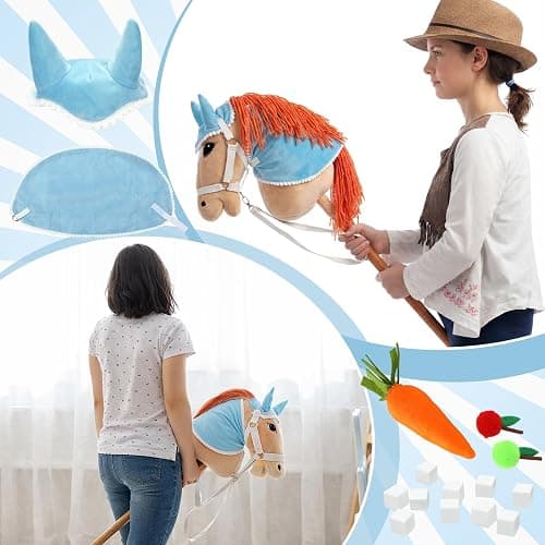 Teyva Daily 8 Pcs Hobby Horse Bridle Kit Include Horses Ear Bonnet Blanket Halter Sugar Cubes Red Green Apples Carrots Brush Saddle Belt Equestrian Enthusiast Gift, Hobby Horse Not Include thumbnail 5