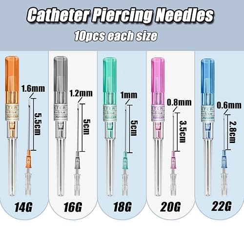 YONGDA Catheter Piercing Needles 50Pcs Mixed Sizes 14G 16G 18G 20G 22G | Hollow Piercing Needles Kit, 316L Stainless Steel for Ear Nose Cartilage Lip Navel Piercing Supplies thumbnail 2