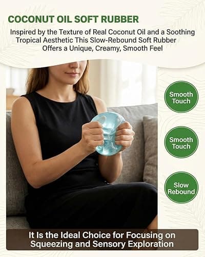 Coconut Oil Squishy, Coconut Oil Stress Ball, Improving Focus, Or Easing Tension During Study, Work, Or Relaxation, Non-Sticky (Blue) thumbnail 3
