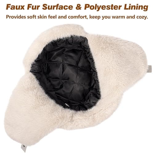 Piecees Fur Trapper Hat for Women Men Winter Hats with Ear Flaps Fuzzy Russian Ushanka Fluffy Snow Hat for Cold Weather Warm thumbnail 5