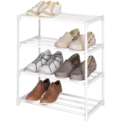 SOKOSEN 4-Tier Small Shoe Rack, Metal Stackable Kids Shoe Shelf Storage Zapateras Organizer,Narrow Shoe Rack Sturdy for Closet Hallway Entryway Living Room Bedroom (White) - Image 1