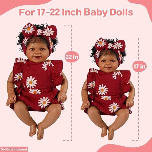 BABESIDE 2 Pcs Reborn Baby Doll Clothes for 17-22 Inch Dolls, Baby Doll Outfit Accessories with Floral Pattern fit Realistic Babydolls Girl Boy, Wine Red thumbnail 2