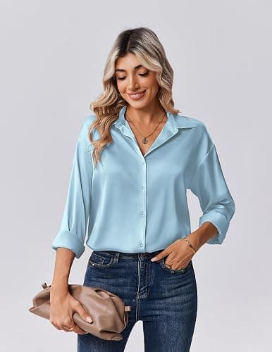 Zeagoo Womens Tops Long Sleeve Satin Silk Button Down Shirts Casual Business Dressy Blouses Fall Clothes thumbnail 4