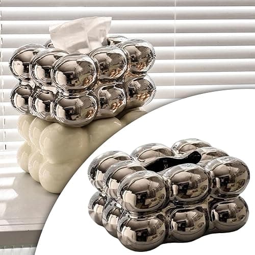 F Fityle Luxus-Tissue-Box-Abdeckungshalter, Kosmetiktuch-Papierbox-Abdeckungs-Organizer, Serviettenspender für Arbeitsplatte, Schminktisch, Küche, Hotel, Silber thumbnail 6