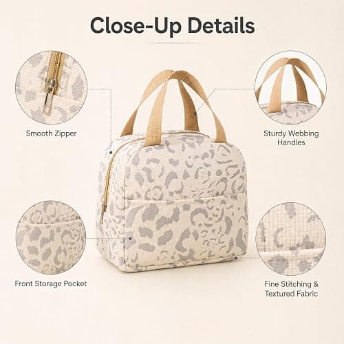 Geiruiou Beige Insulated Lunch Bag For Women, Small Lunch Box Tote | Compact insulated lunch tote, for work, office, gym, picnic and weekend travel, Beige color option thumbnail 3