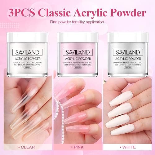 Saviland Acrylic Nail Kit – 61 in 1 Nail Kit Set Full Acrylic Powder Set with Everything Nail Supplies Acrylic Nail Liquid Nails Tips & Glue for Beginners Nail Extension French Manicure Home DIY thumbnail 3