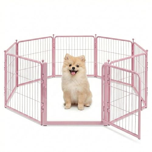 Freepet Pink Dog Playpen for Small Dogs & Puppies - 24 Inch Metal Pet Fence Indoor Outdoor with Door, Foldable Exercise Pen, Portable Rabbit Enclosure for Camping, RV, Yard (8 Panels) - Image 1