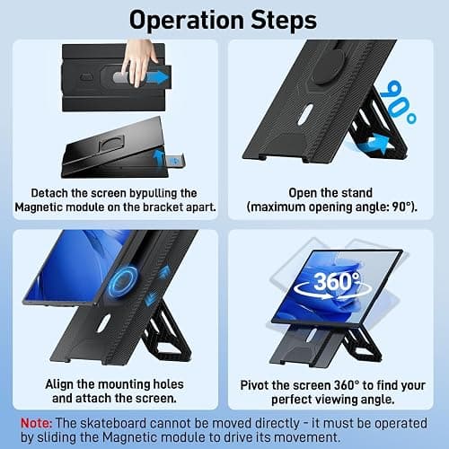 Laptop Screen Extender Monitor Portable - 16.1'' FHD 1200P Portable Screen for Laptops, 360° Rotating, Plug & Play, Detachable Stand, Height Adjustable Laptop Monitor Extender for Mac/Win/Phone/Tablet thumbnail 5