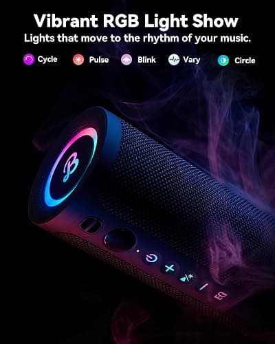 BassBloom Roar 3 Portable Bluetooth Speaker,20W Powerful Sound with JIKE Bass,IPX6 Waterproof,24H Playtime,Bluetooth 5.4,RGB Lights,Wireless TWS Pairing,Outdoor for Camping and Beach (Black) thumbnail 8