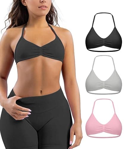 Comper Women's 3 Pack Strappy Bras Halter Bra Seamless Open Back Sports Bras Casual Bralette Crop top with Removable Cups - Image 1